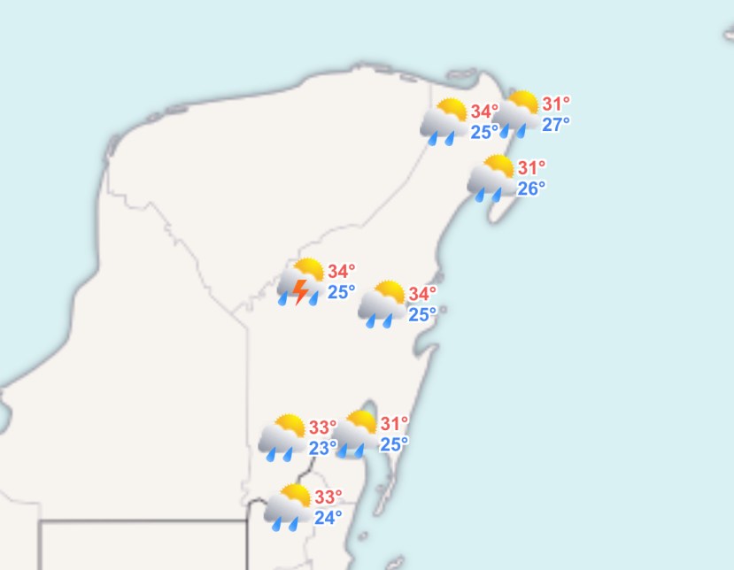 Clima hoy en Cancún y Quintana Roo: Cielo nublado con chubascos